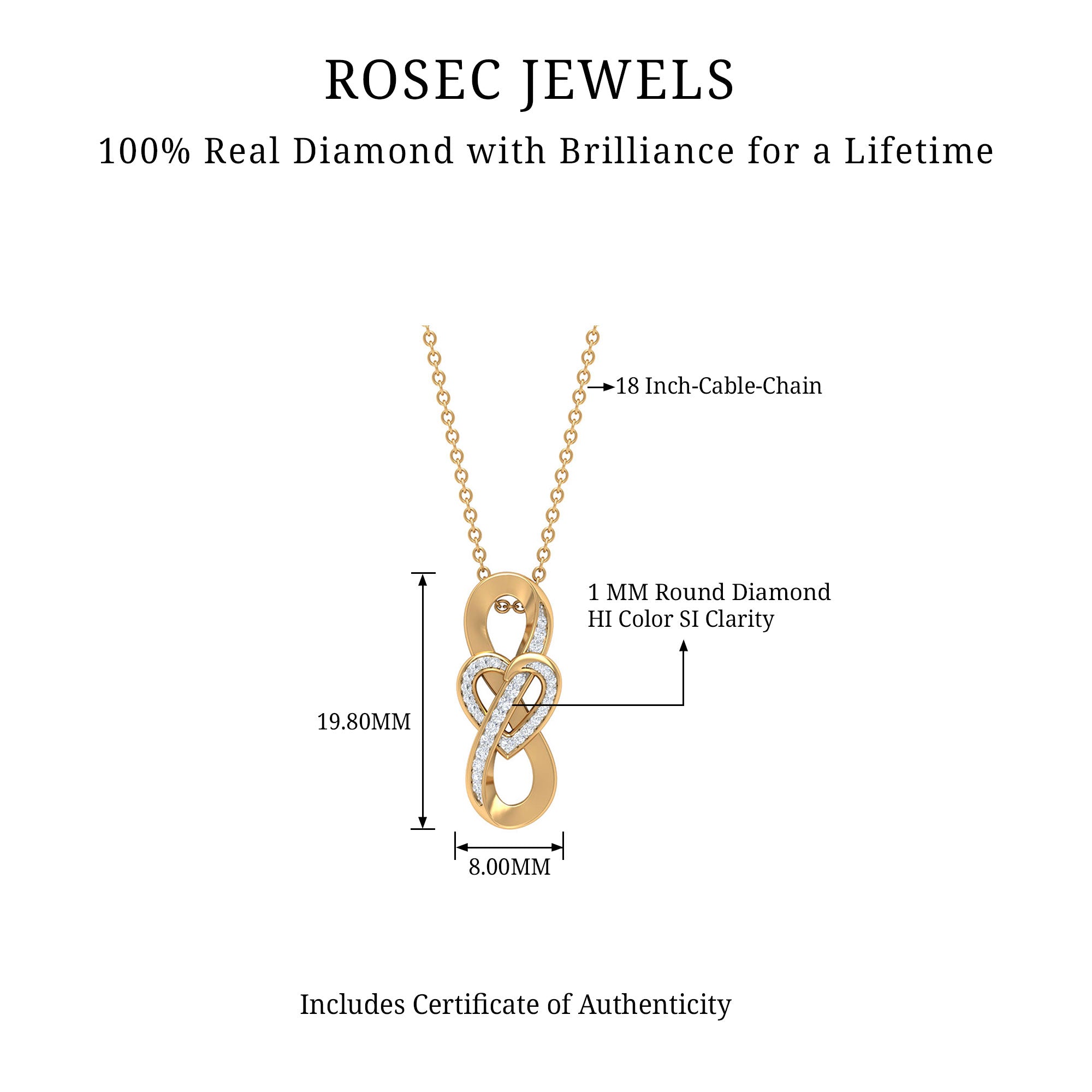 Infinity Heart Necklace with Diamond Accents Diamond - ( HI-SI ) - Color and Clarity - Rosec Jewels