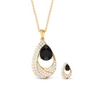 4 CT Black Onyx and Moissanite Teardrop Bridal Pendant Earrings Set Black Onyx - ( AAA ) - Quality - Rosec Jewels