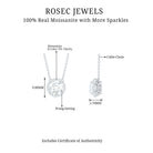 Certified Moissanite Halo Silver Pendant Necklace in Prong Setting - Rosec Jewels