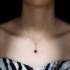 2.75 CT Created Ruby Silver Dangle Pendant Necklace with Moissanite Halo - Rosec Jewels