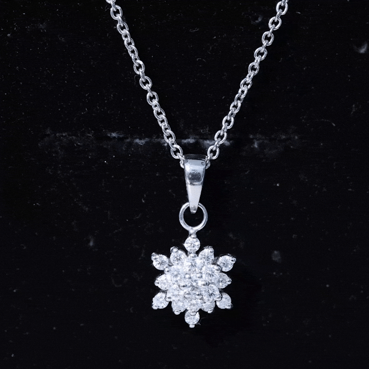 3/4 CT Snowflake Cluster Silver Pendant Necklace with Moissanite - Rosec Jewels
