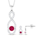 Round Ruby Infinity jewelry Set with Diamond Ruby - ( AAA ) - Quality - Rosec Jewels