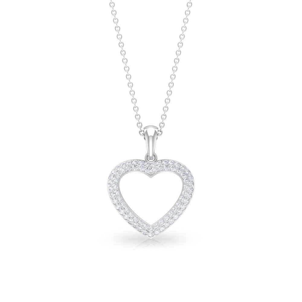 Round Cubic Zirconia Open Heart Pendant Zircon - ( AAAA ) - Quality - Rosec Jewels