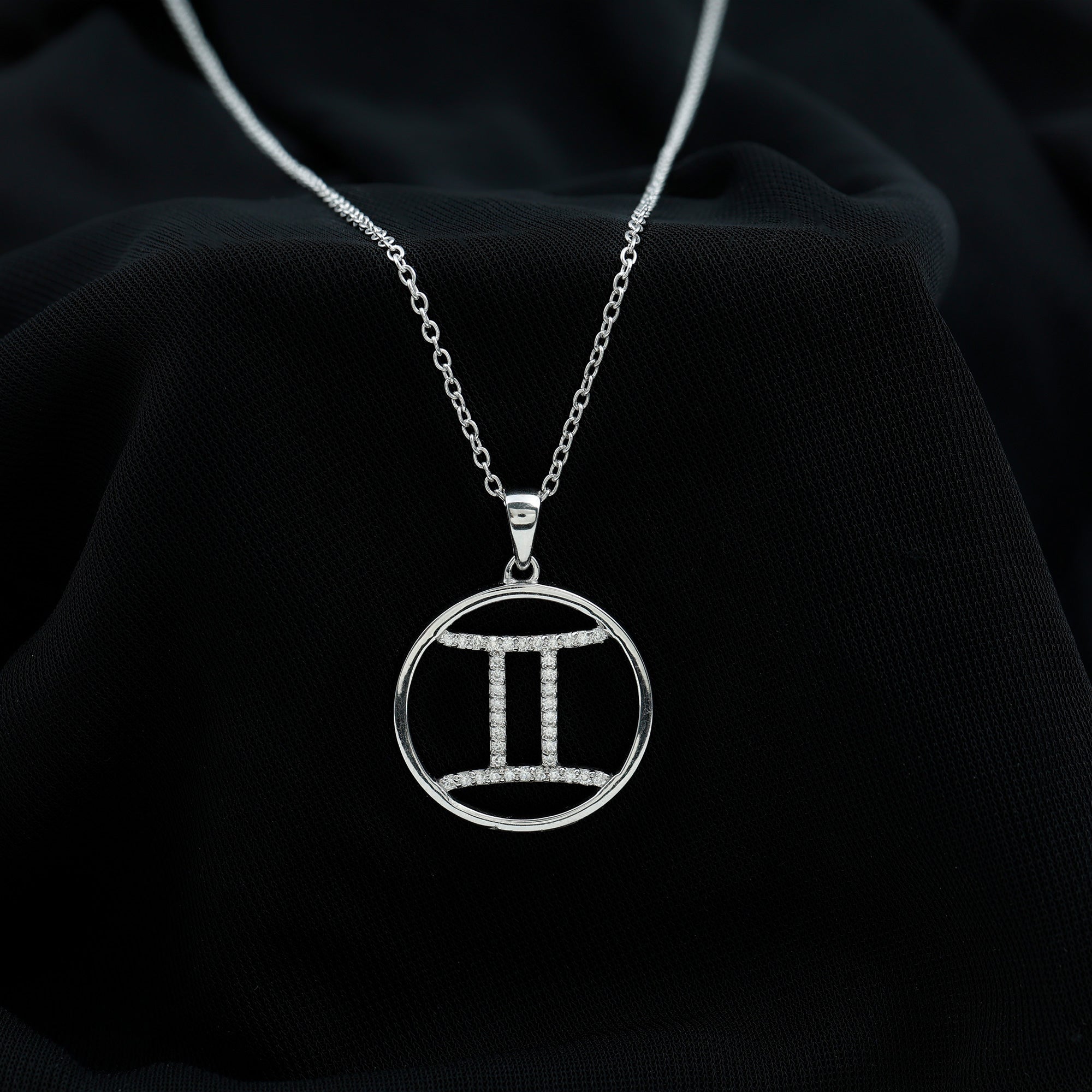 Gemini Zodiac Sign Pendant Necklace With Moissanite - Rosec Jewels