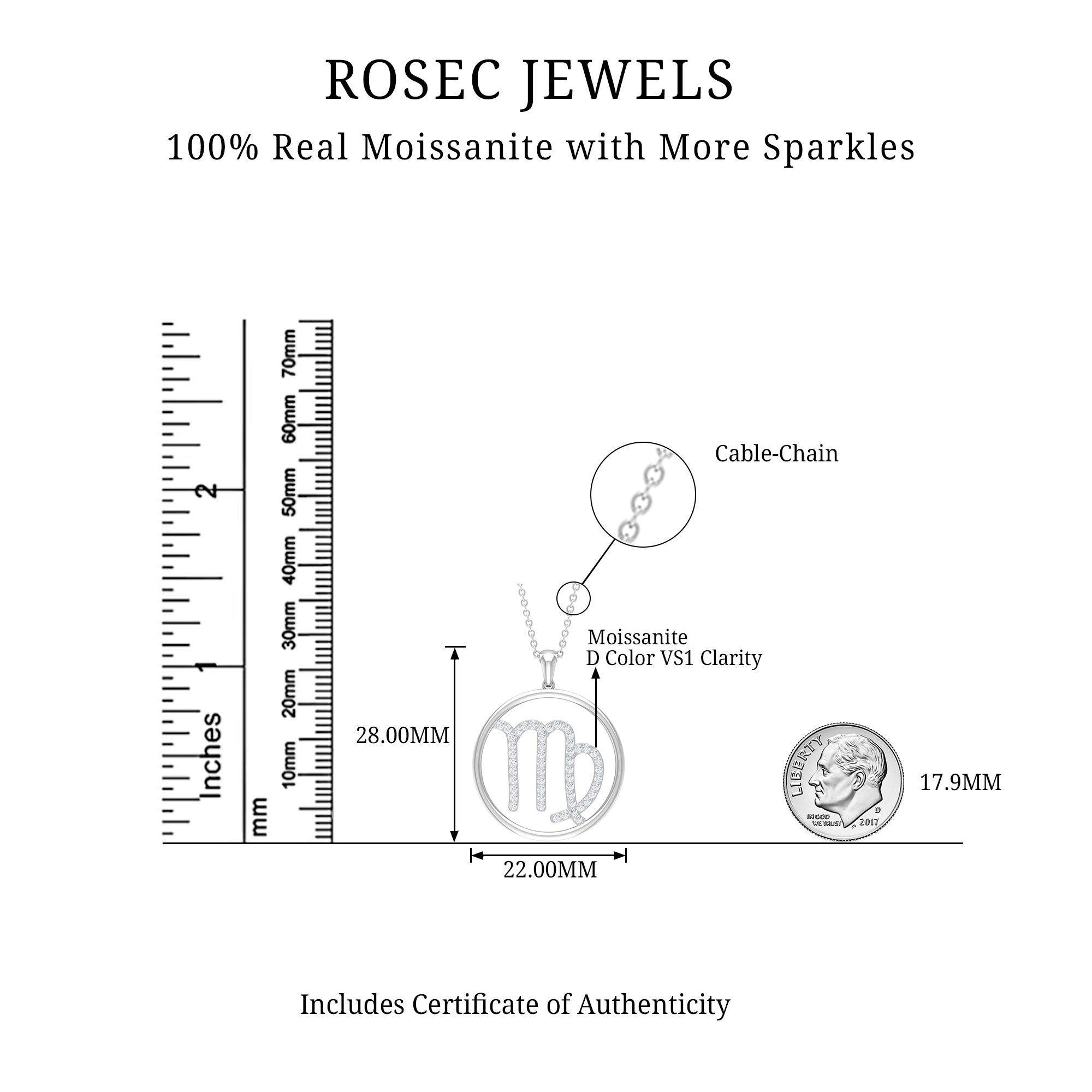 Moissanite Virgo Zodiac Pendant Necklace - Rosec Jewels