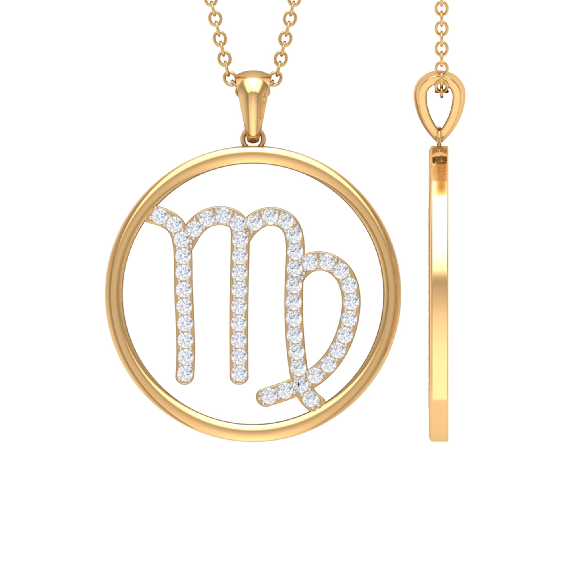 Certified Moissanite Virgo Zodiac Sign Pendant Necklace Moissanite - ( D-VS1 ) - Color and Clarity - Rosec Jewels