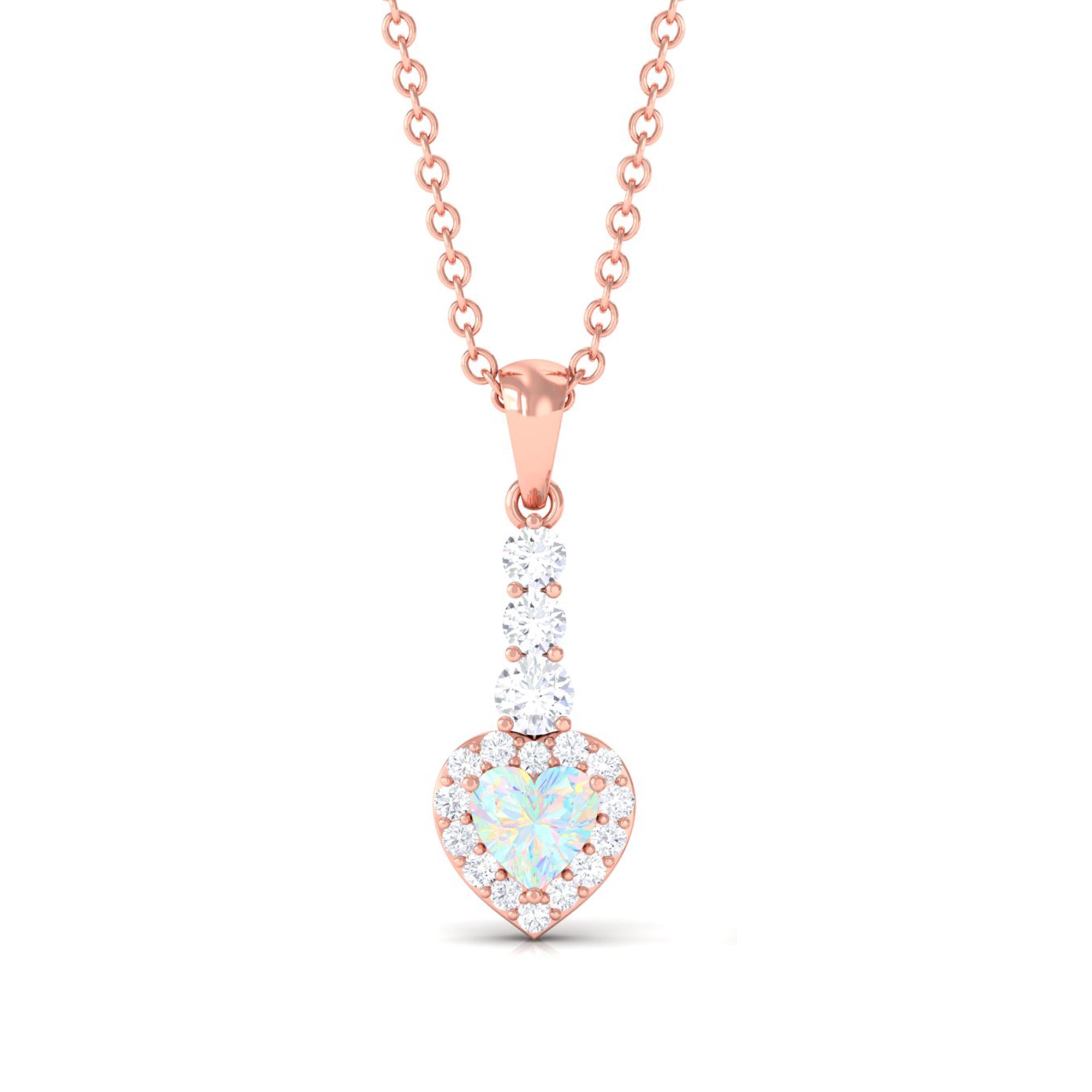 Ethiopian Opal Heart Pendant Necklace with Diamond Halo Ethiopian Opal - ( AAA ) - Quality - Rosec Jewels