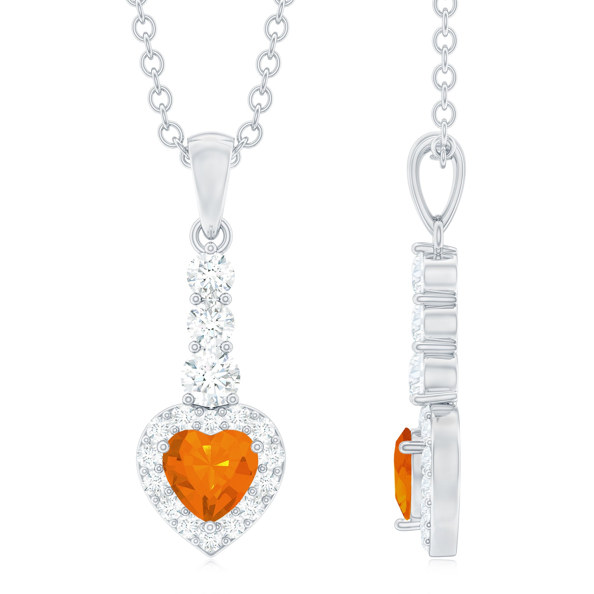 Heart Shape Fire Opal Drop Pendant with Diamond Fire Opal - ( AAA ) - Quality - Rosec Jewels