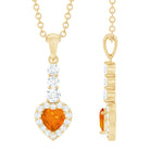 Heart Shape Fire Opal Drop Pendant with Diamond Fire Opal - ( AAA ) - Quality - Rosec Jewels