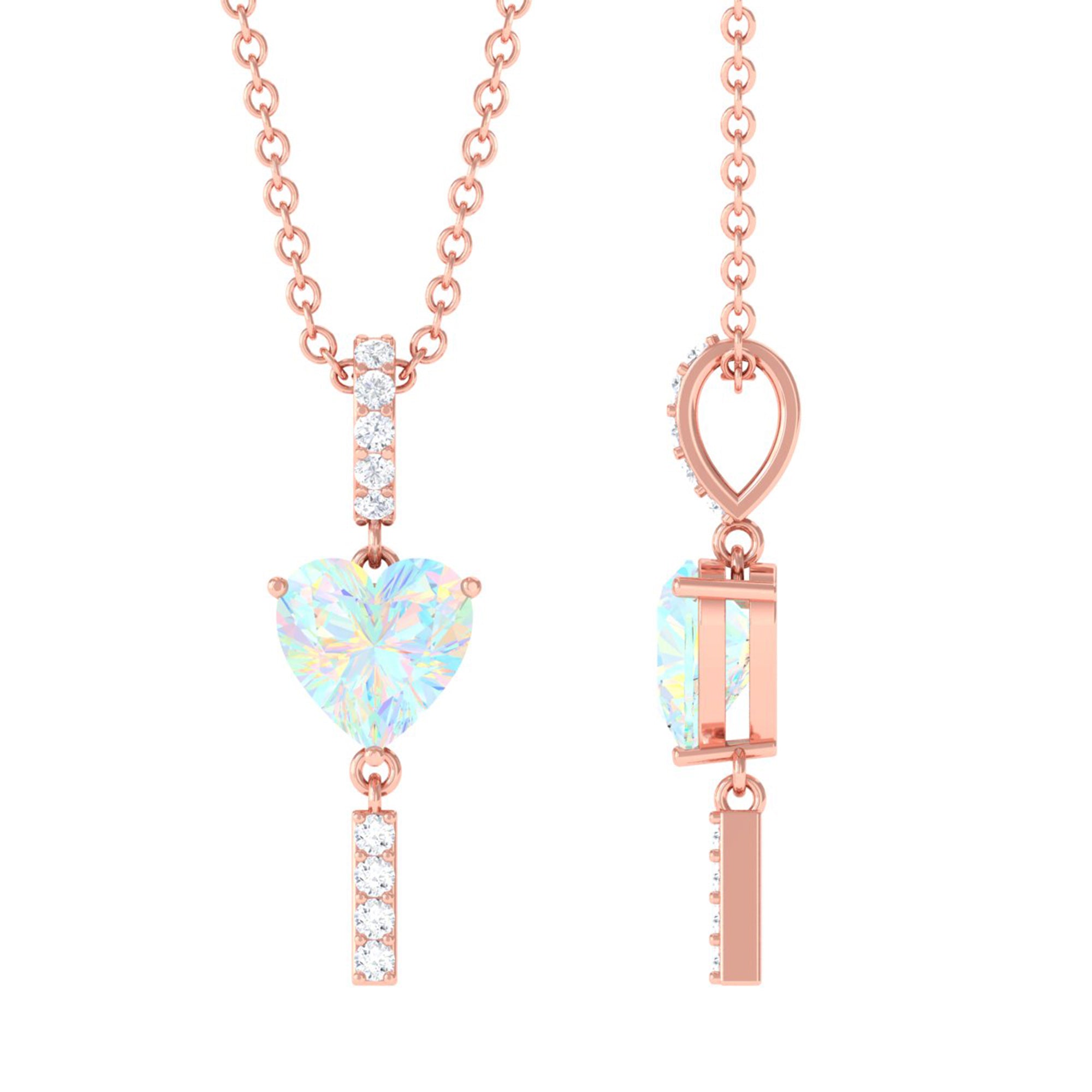 Heart Shape Ethiopian Opal Drop Pendant Necklace with Diamond Ethiopian Opal - ( AAA ) - Quality - Rosec Jewels