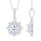 Round Moissanite Silver Halo Pendant with Beaded Detailing - Rosec Jewels