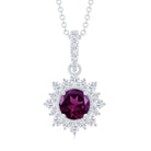 Round Pink Tourmaline Halo Beaded Pendant with Diamond Pink Tourmaline - ( AAA ) - Quality - Rosec Jewels