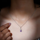 Designer Round Amethyst and Diamond Twisted Drop Pendant Amethyst - ( AAA ) - Quality - Rosec Jewels