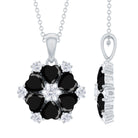 Heart Shape Created Black Diamond and Diamond Flower Pendant Lab Created Black Diamond - ( AAAA ) - Quality - Rosec Jewels