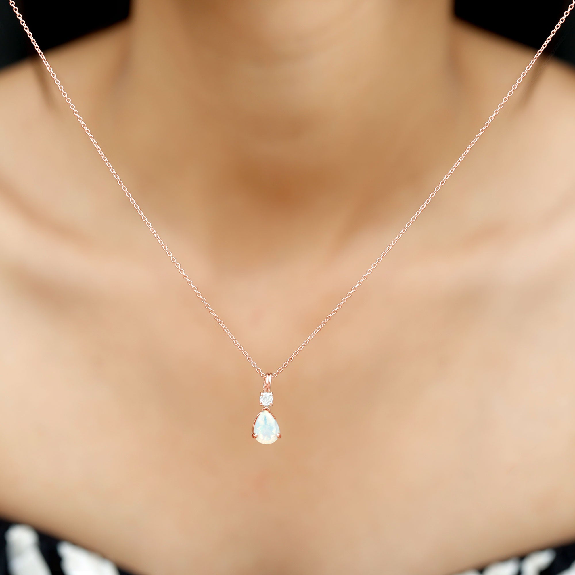 Simple Ethiopian Opal Teardrop Pendant with Moissanite Ethiopian Opal - ( AAA ) - Quality - Rosec Jewels