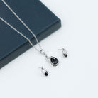 Minimal Teardrop Silver jewelry Set with 3 CT Pear Cut Black Onyx and moissanite stones - Rosec Jewels