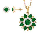 Created Emerald and Moissanite Flower Statement Jewelry Set in Gold Lab Created Emerald - ( AAAA ) - Quality - Rosec Jewels