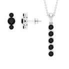 Lab Grown Black Diamond Bar Necklace and Earrings Set Lab Created Black Diamond - ( AAAA ) - Quality - Rosec Jewels