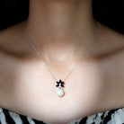 Floral Inspired Freshwater Pearl and Black Onyx Silver Pendant with Moissanite Accent - Rosec Jewels