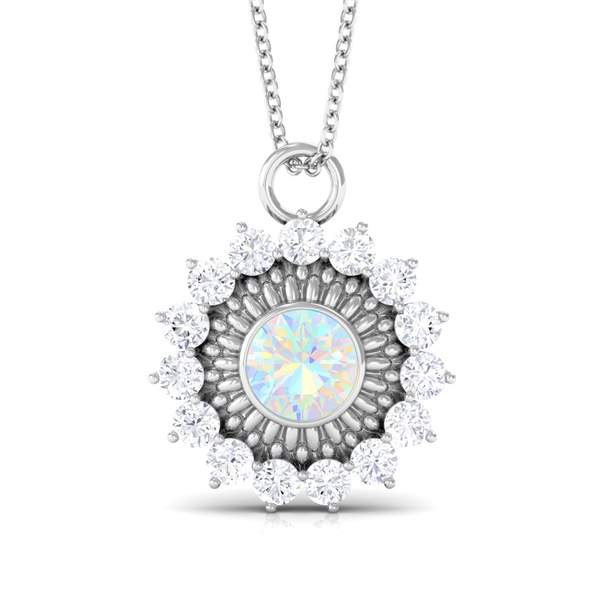 2.25 CT Vintage Inspired Ethiopian Opal and Moissanite Pendant Ethiopian Opal - ( AAA ) - Quality - Rosec Jewels