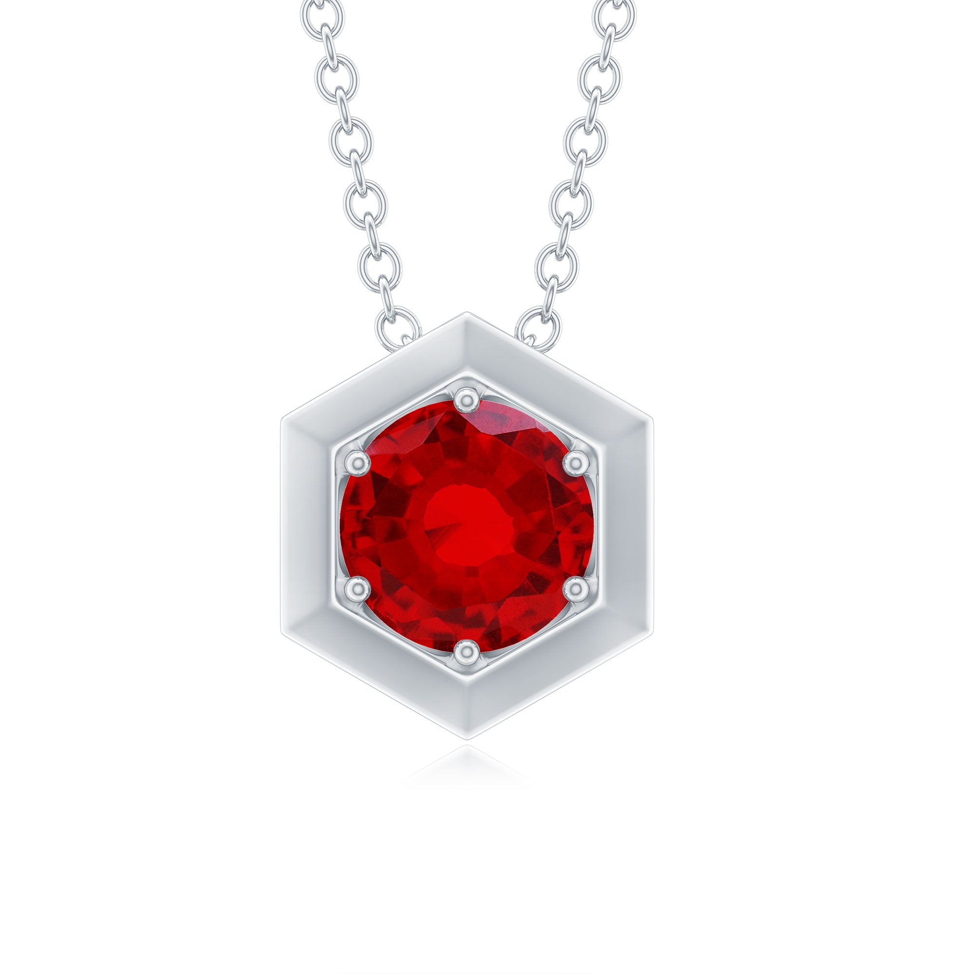 6 MM Lab Created Ruby Hexagonal Shape Solitaire Pendant Necklace Lab Created Ruby - ( AAAA ) - Quality - Rosec Jewels