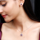 Minimal Rhodolite and Moissanite Swirl Jewelry Set Rhodolite - ( AAA ) - Quality - Rosec Jewels