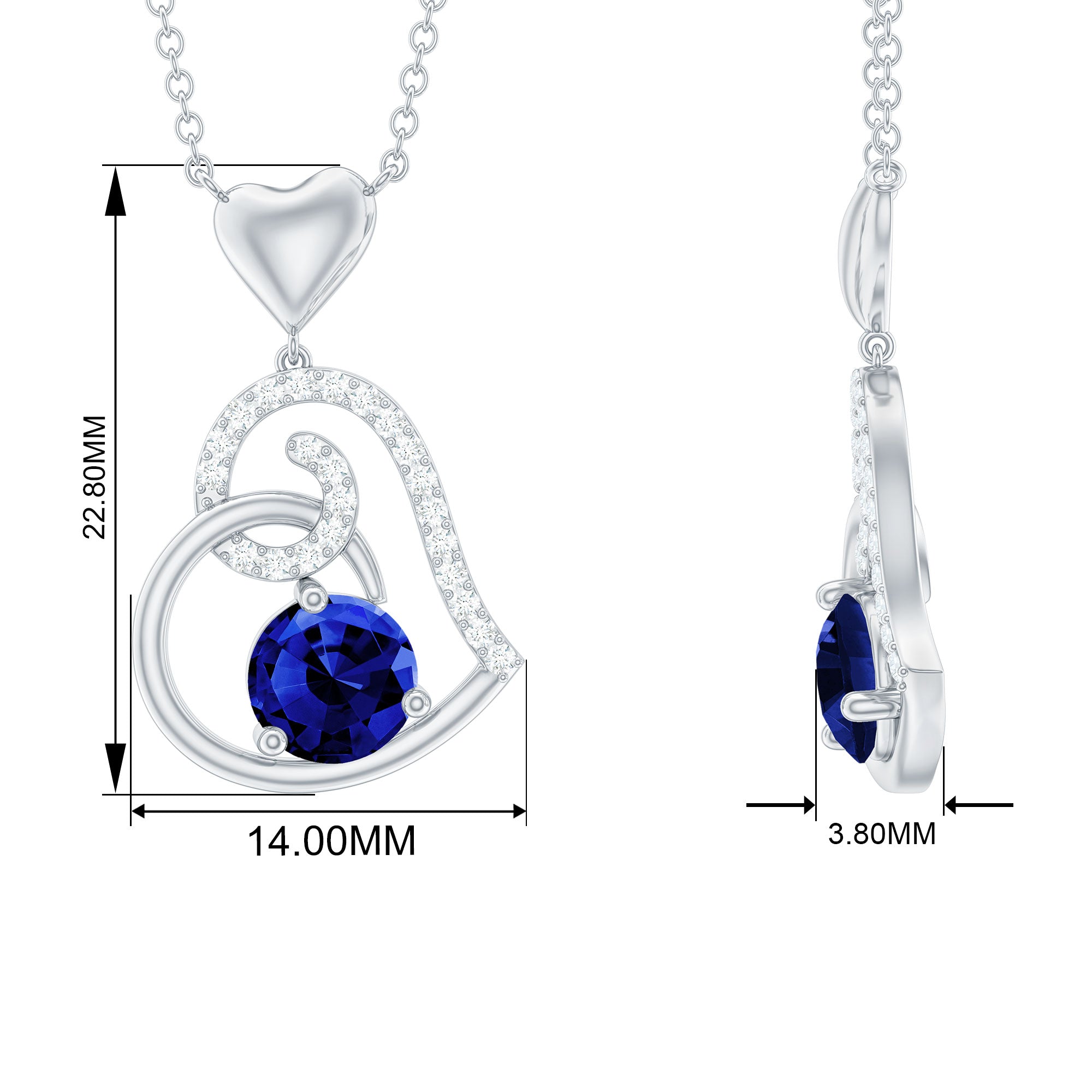 1.25 CT Created Blue Sapphire and Diamond Heart Drop Pendant Lab Created Blue Sapphire - ( AAAA ) - Quality - Rosec Jewels