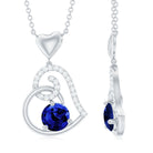 1.25 CT Created Blue Sapphire and Diamond Heart Drop Pendant Lab Created Blue Sapphire - ( AAAA ) - Quality - Rosec Jewels