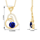 1.25 CT Created Blue Sapphire and Diamond Heart Drop Pendant Lab Created Blue Sapphire - ( AAAA ) - Quality - Rosec Jewels