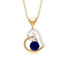 1.25 CT Created Blue Sapphire and Diamond Heart Drop Pendant Lab Created Blue Sapphire - ( AAAA ) - Quality - Rosec Jewels