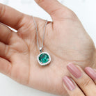 10 MM Classic Solitaire Created Emerald and Moissanite Silver Halo Pendant Necklace - Rosec Jewels