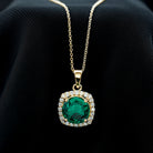 10 MM Classic Solitaire Created Emerald and Moissanite Halo Pendant Necklace Lab Created Emerald - ( AAAA ) - Quality - Rosec Jewels