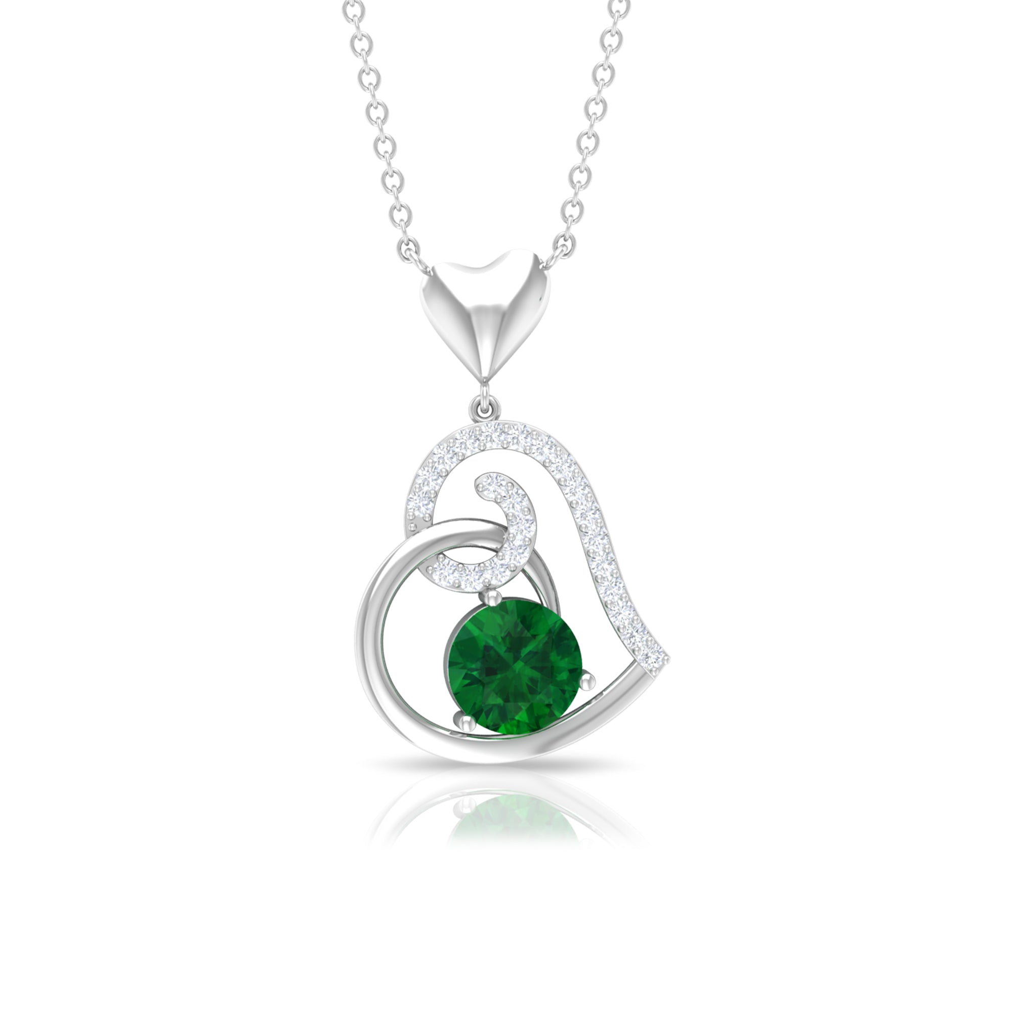 1 CT Created Emerald and Diamond Heart Drop Pendant Lab Created Emerald - ( AAAA ) - Quality - Rosec Jewels