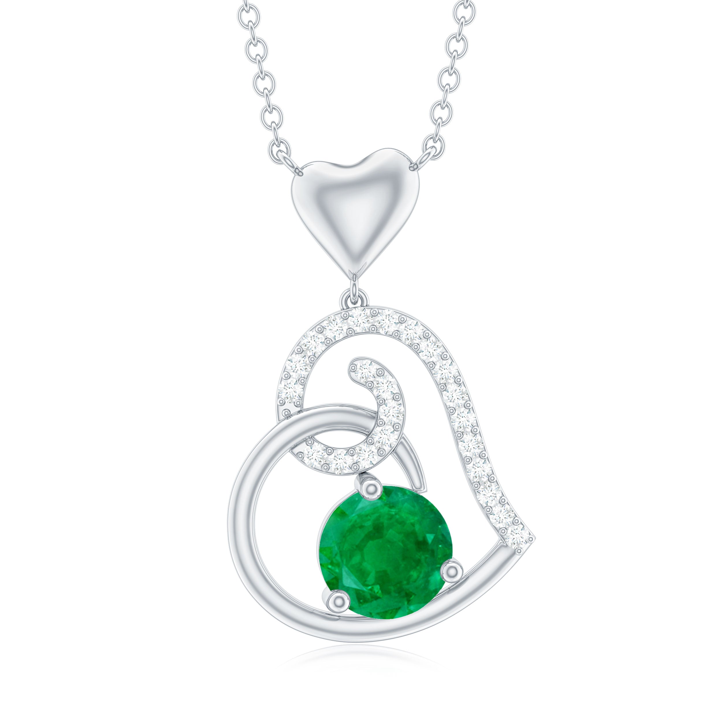 1 CT Emerald and Diamond Heart Drop Pendant Emerald - ( AAA ) - Quality - Rosec Jewels