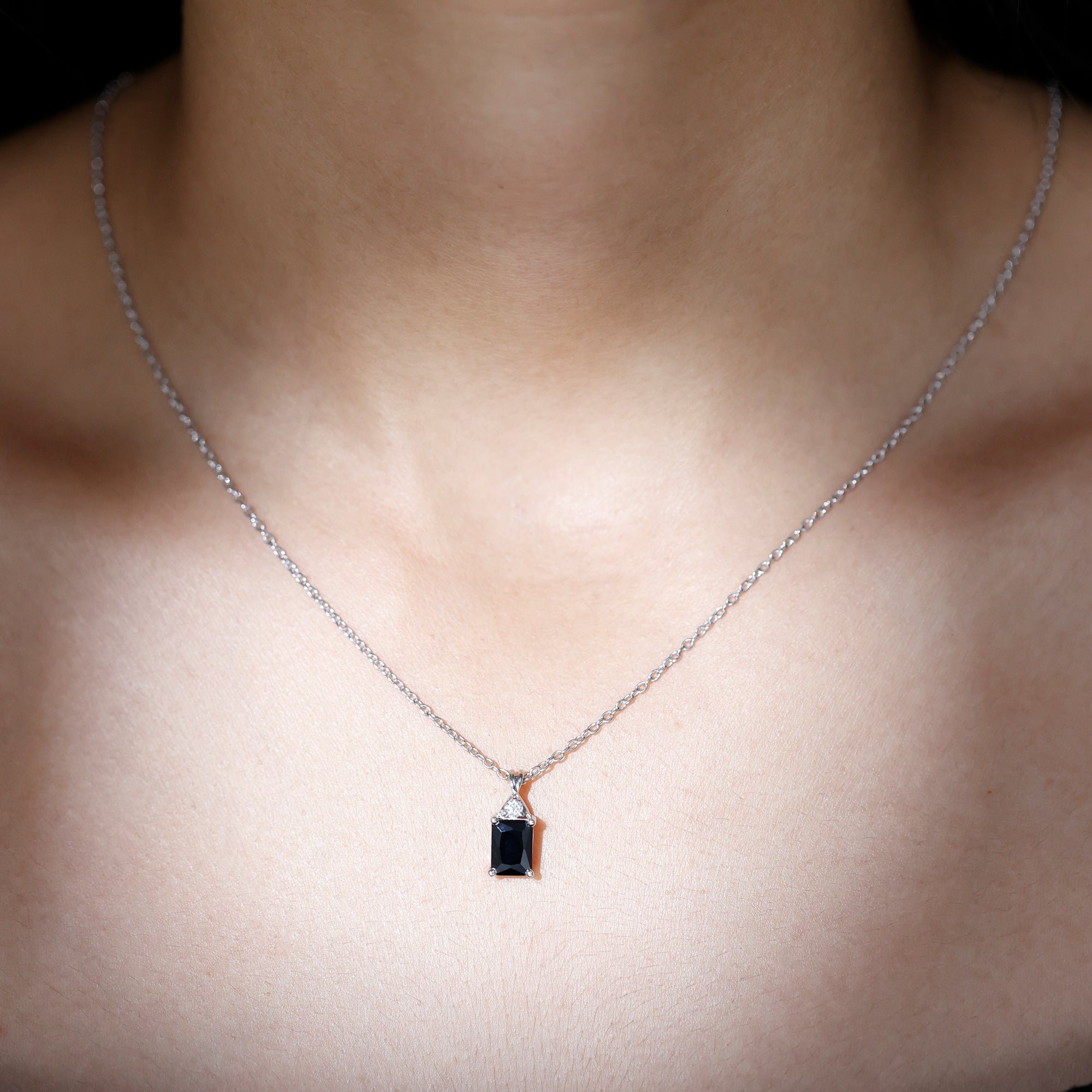 2 CT Simple Black Onyx Silver Solitaire Pendant with Moissanite - Rosec Jewels