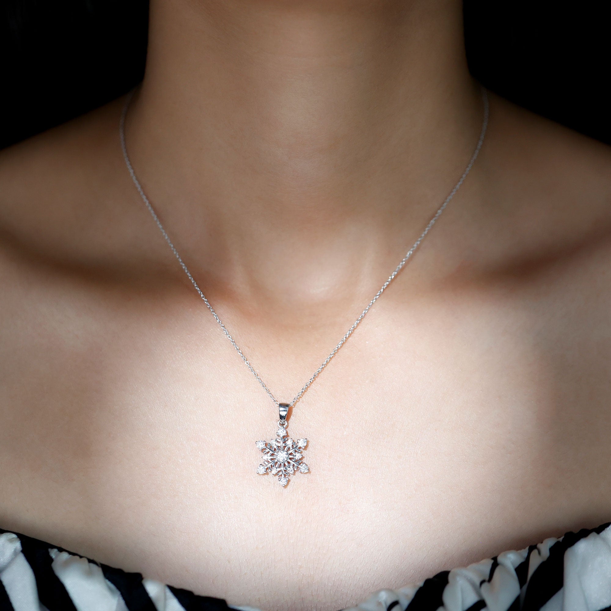 Classic Certified Moissanite Snowflake Pendant in Silver - Rosec Jewels