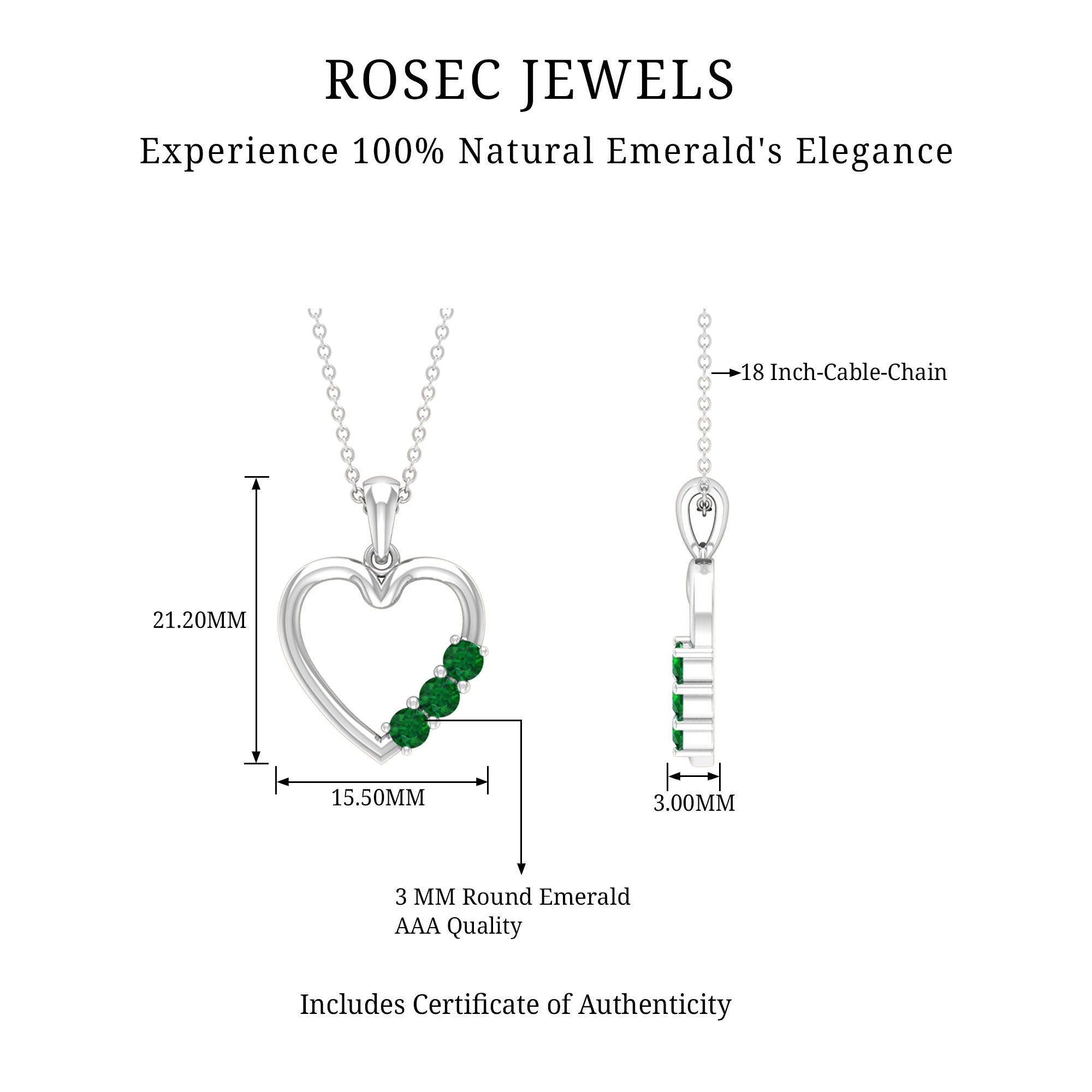 1/2 CT Simple Emerald and Gold Heart Pendant Emerald - ( AAA ) - Quality - Rosec Jewels