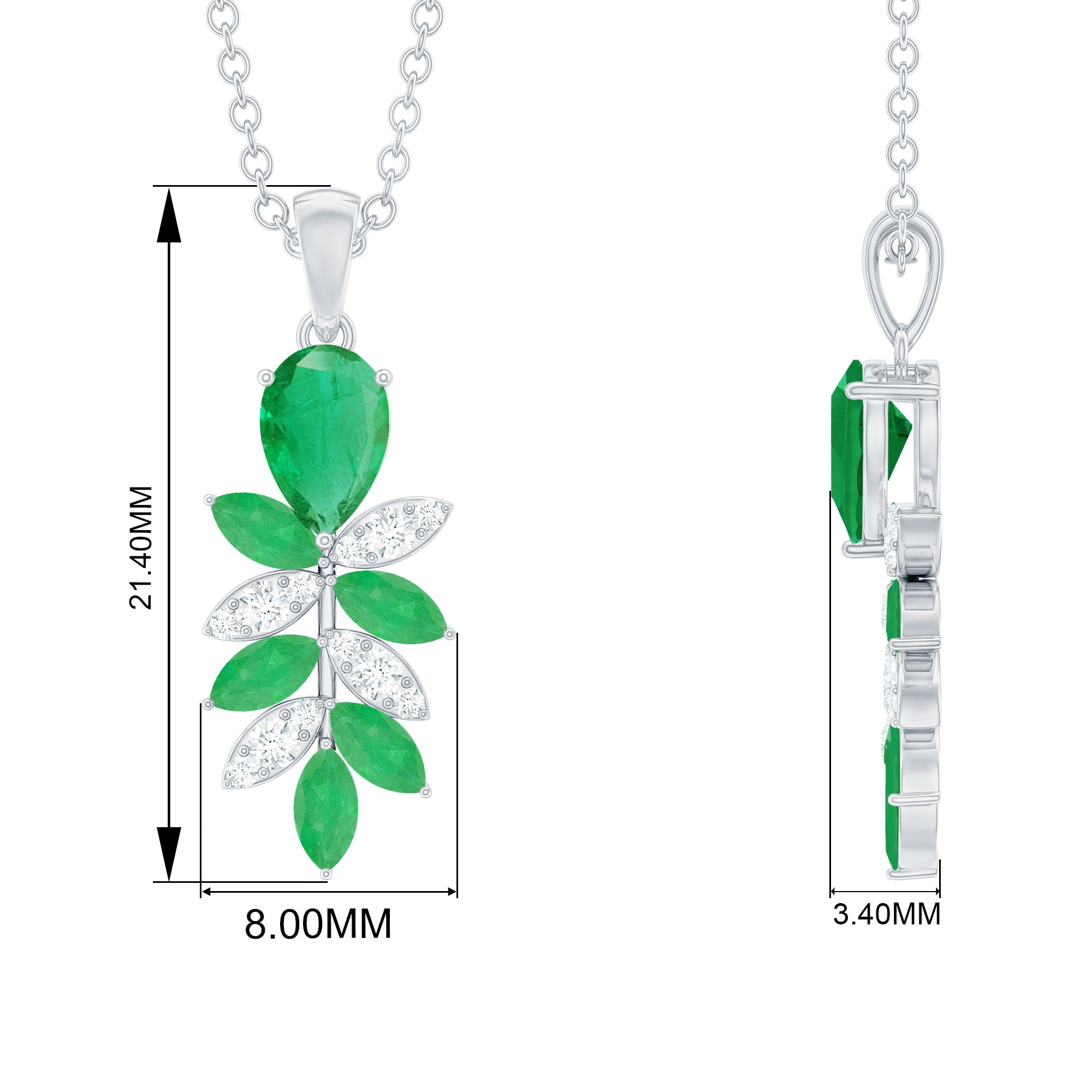 Designer Emerald and Diamond Leaf Pendant Necklace Emerald - ( AAA ) - Quality - Rosec Jewels