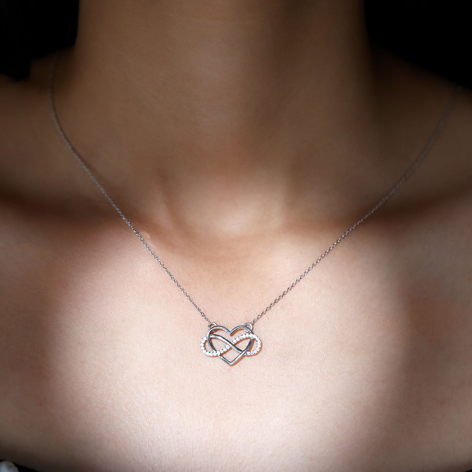 Certified Moissanite Silver Infinity Heart Necklace - Rosec Jewels