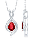 Pear Cut Created Ruby Teardrop Silver Pendant with Moissanite Accent - Rosec Jewels