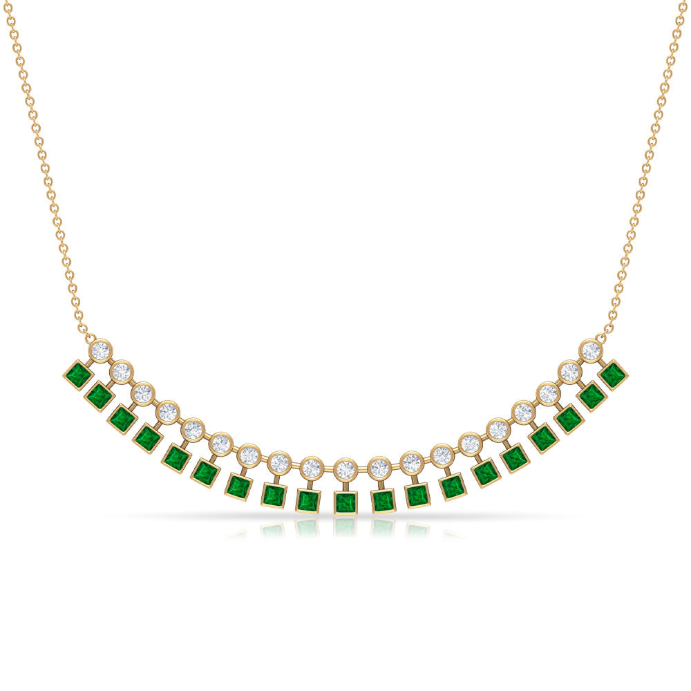 1.25 CT Created Emerald Curved Bar Pendant Necklace with Zircon Lab Created Emerald - ( AAAA ) - Quality - Rosec Jewels