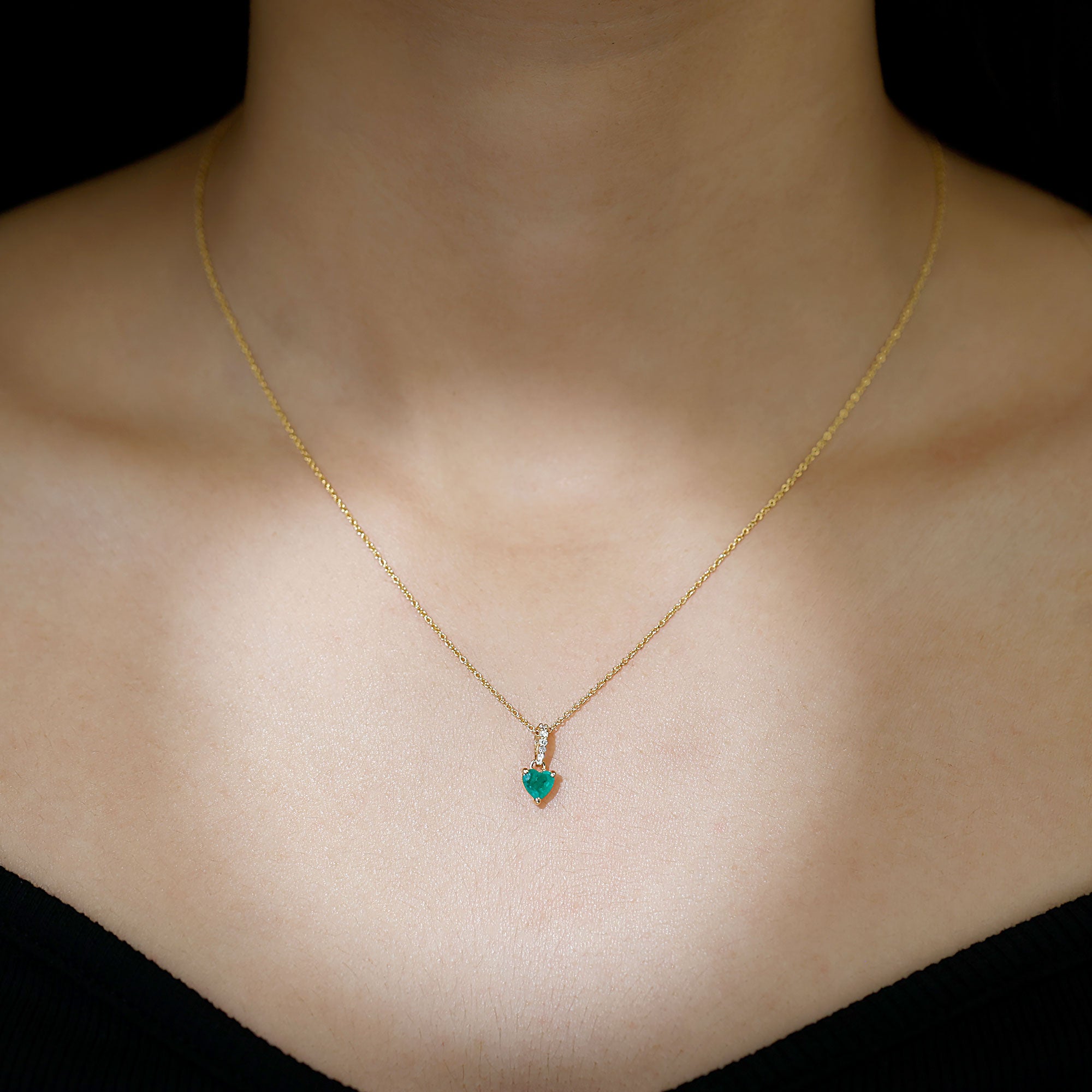 Heart Shape Emerald Pendant Necklace with Diamond Accent Bail Emerald - ( AAA ) - Quality - Rosec Jewels