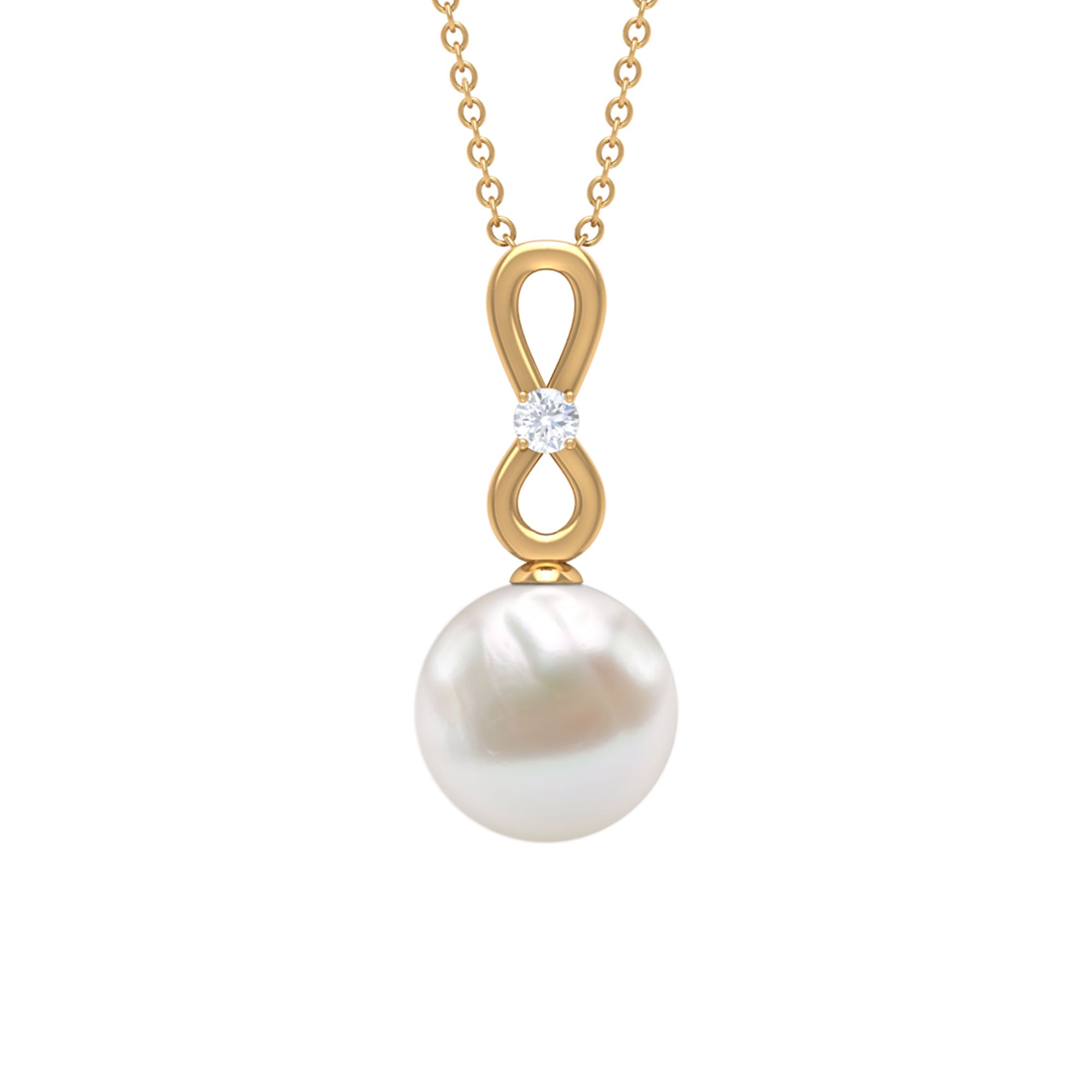 10 MM Round Freshwater Pearl Drop Infinity Pendant with Diamond Freshwater Pearl - ( AAA ) - Quality - Rosec Jewels