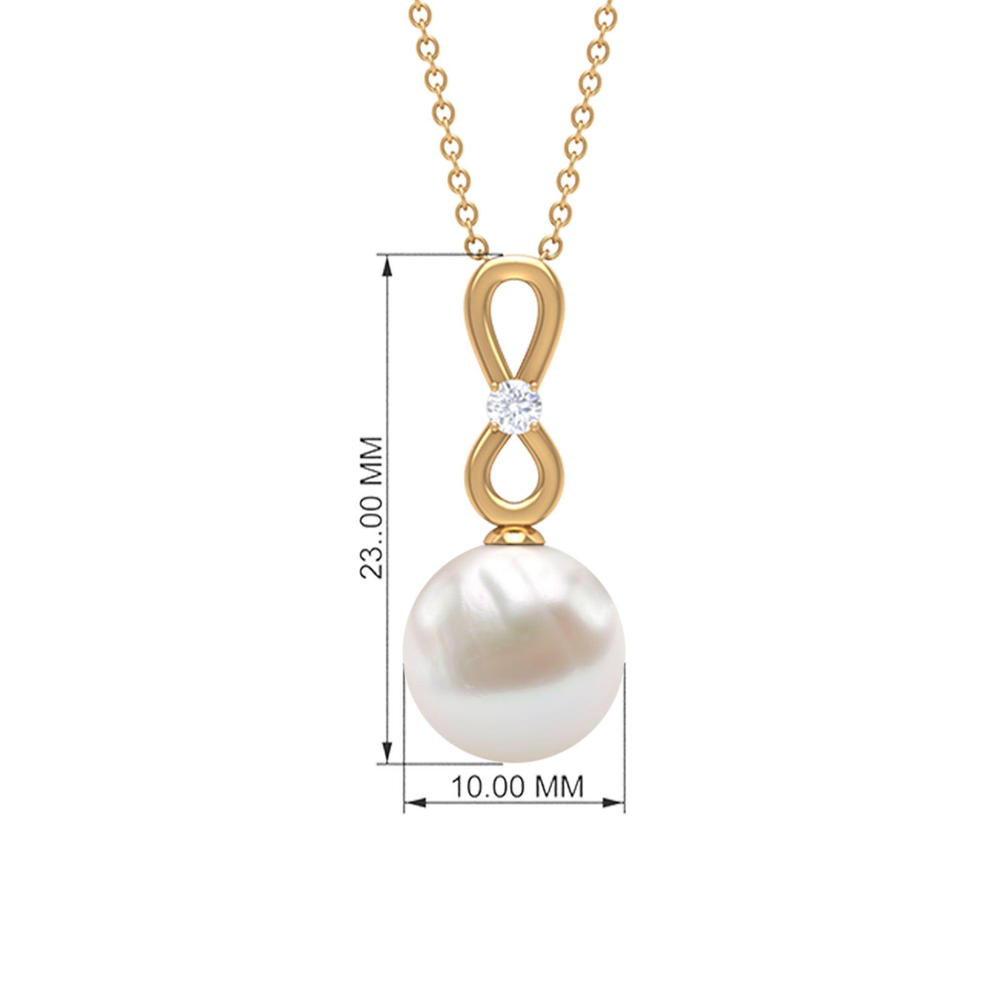 10 MM Round Freshwater Pearl Drop Infinity Pendant with Diamond Freshwater Pearl - ( AAA ) - Quality - Rosec Jewels