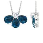 Pear Cut London Blue Topaz and Moissanite Flower Pendant London Blue Topaz - ( AAA ) - Quality - Rosec Jewels