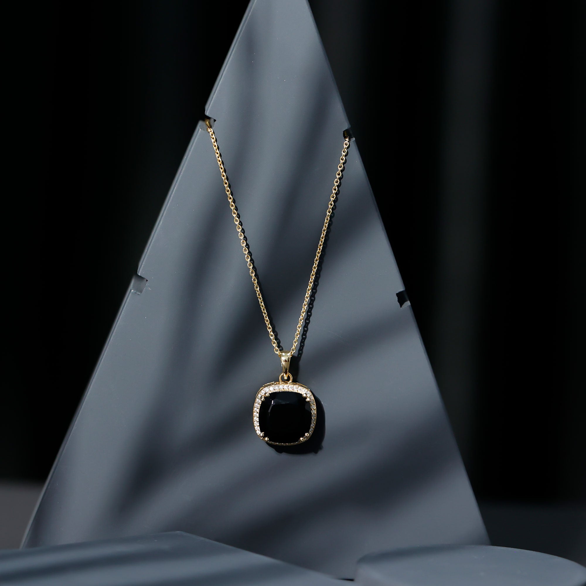 Created Black Diamond Pendant Necklace With Moissanite Halo Lab Created Black Diamond - ( AAAA ) - Quality - Rosec Jewels