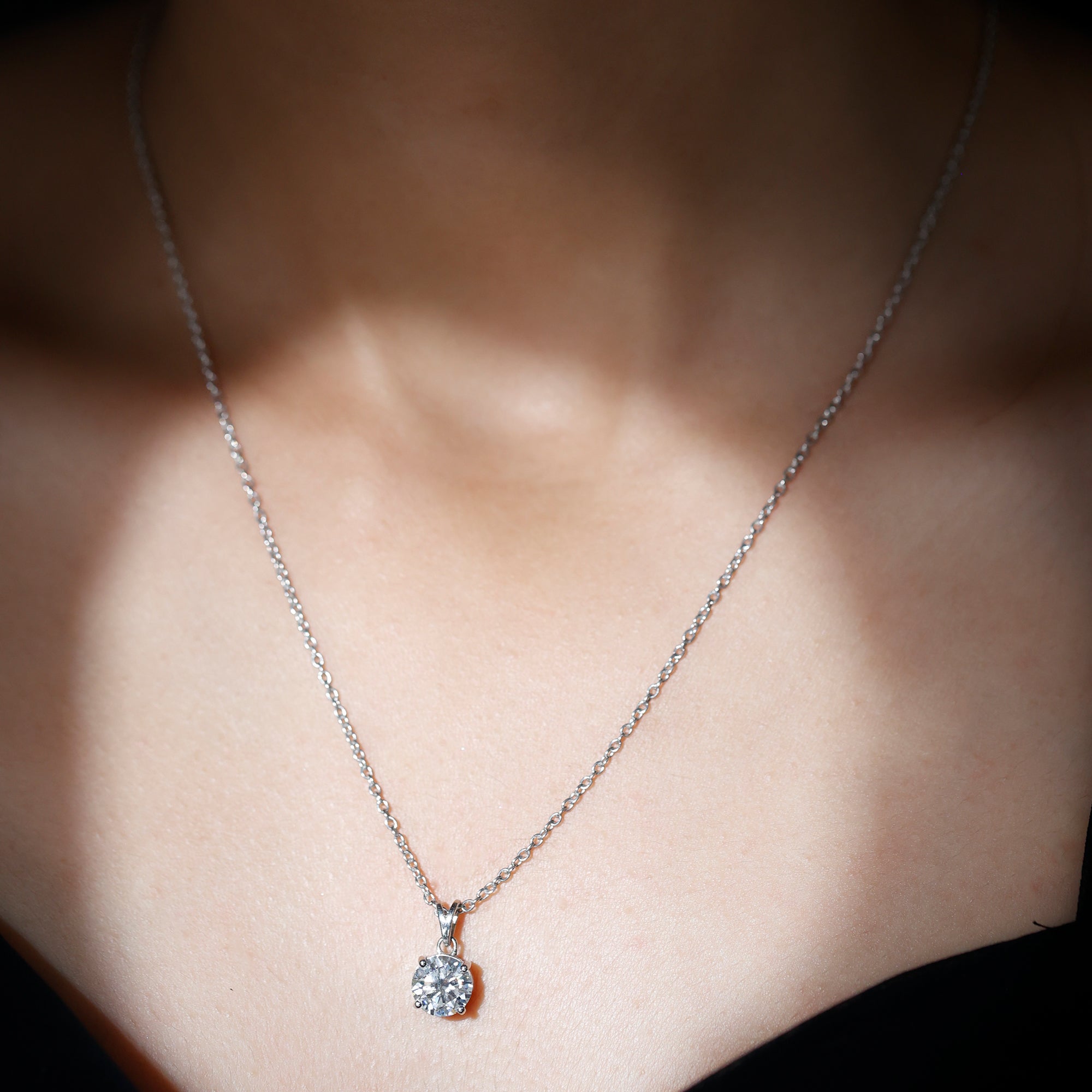 8 MM Certified Moissanite Solitaire Pendant Necklace in Silver - Rosec Jewels