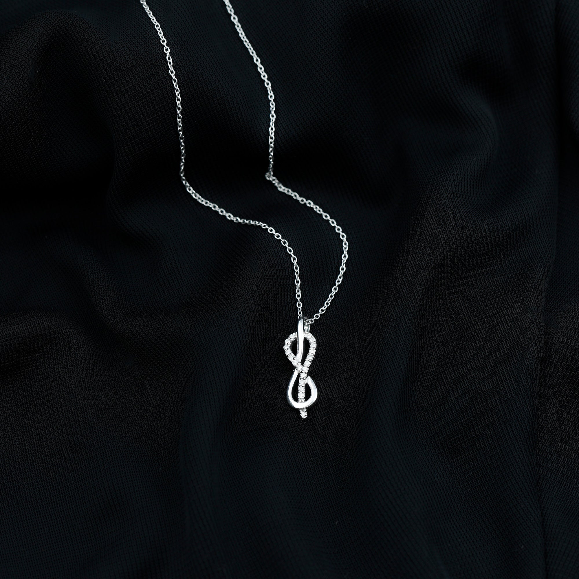 Minimal Moissanite Infinity Knot Style Pendant Necklace in Silver - Rosec Jewels