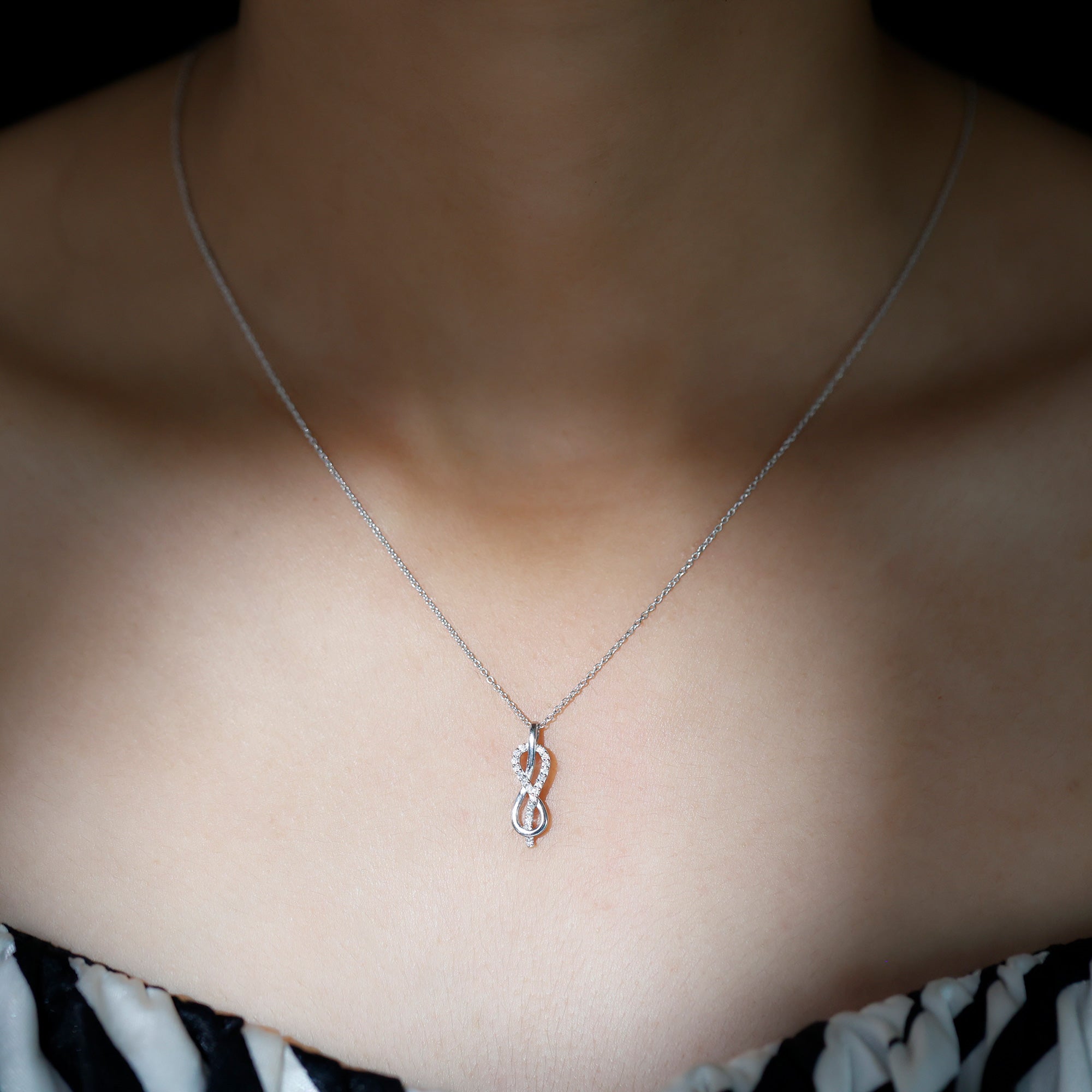 Minimal Moissanite Infinity Knot Style Pendant Necklace in Silver - Rosec Jewels