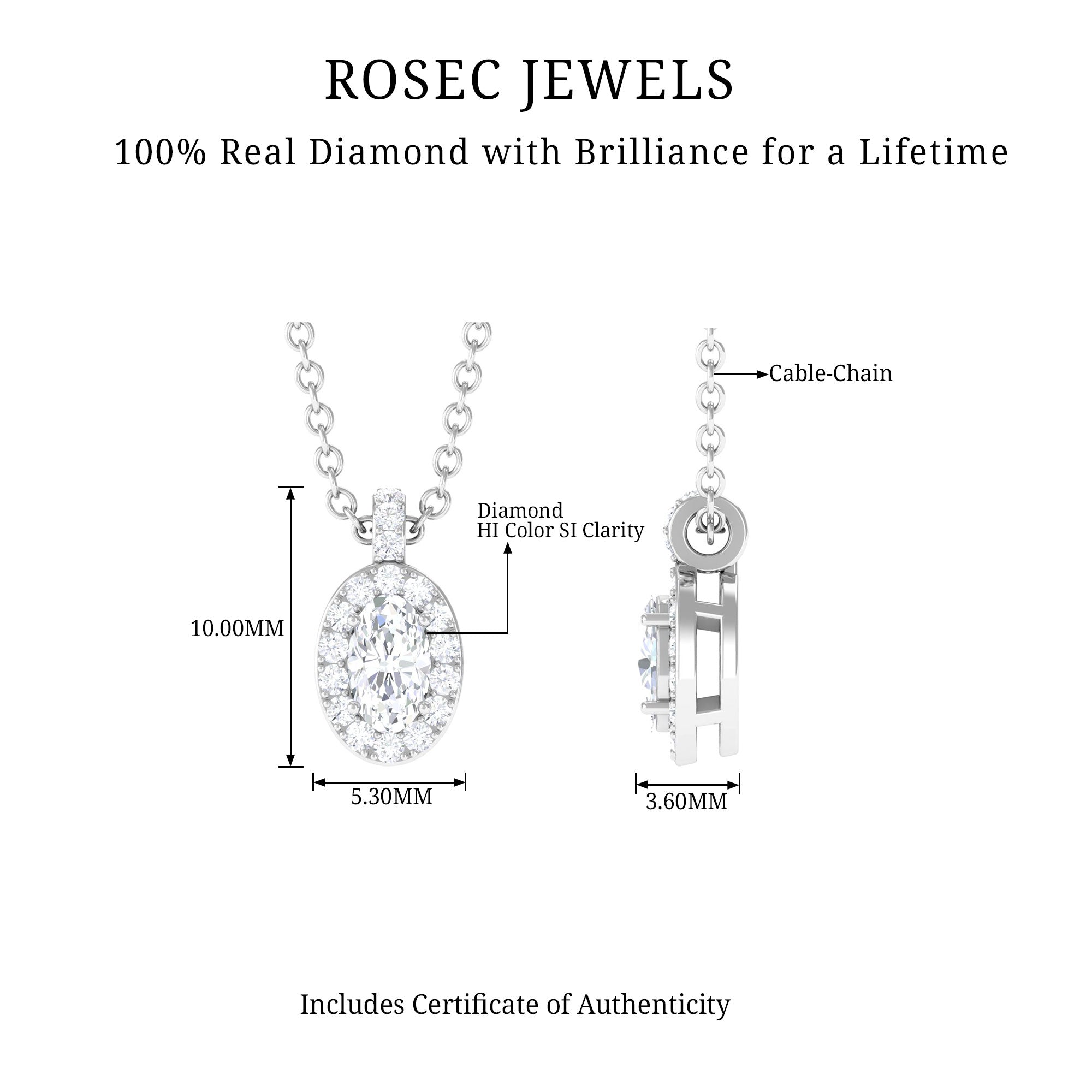 Oval Cut Real Diamond Halo Pendant Diamond - ( HI-SI ) - Color and Clarity - Rosec Jewels